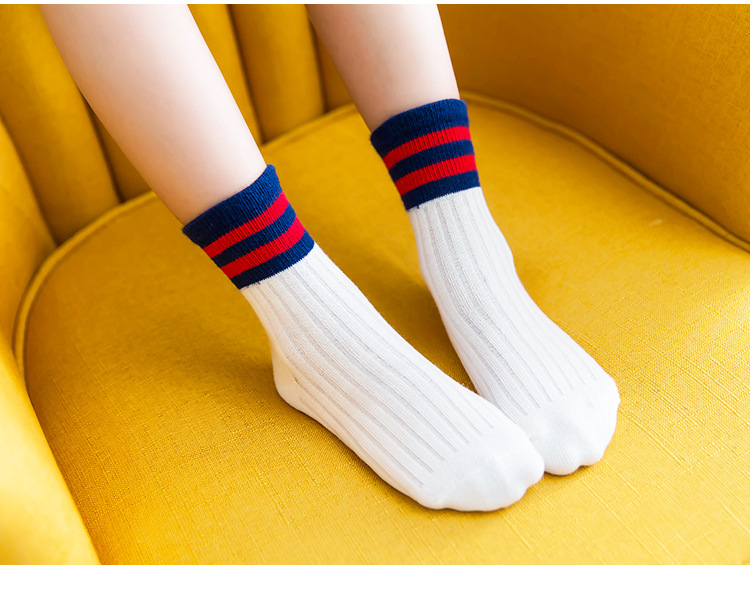 Cotton Socks Baby's Socks Children's Socks Combed Cotton Striped Two Bars Baby's Socks MidCalf Students' Socks