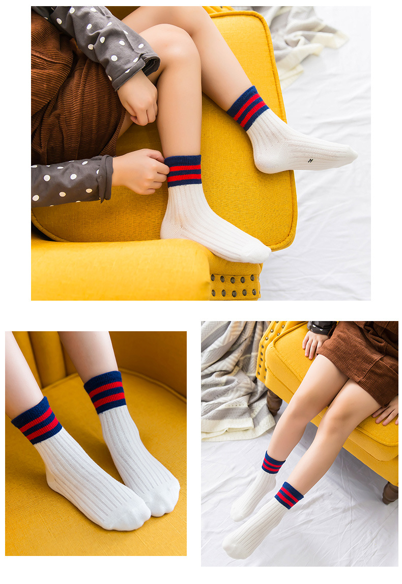 Cotton Socks Baby's Socks Children's Socks Combed Cotton Striped Two Bars Baby's Socks MidCalf Students' Socks