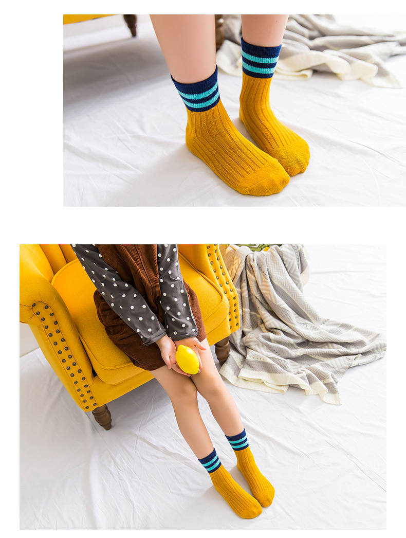 Cotton Socks Baby's Socks Children's Socks Combed Cotton Striped Two Bars Baby's Socks MidCalf Students' Socks