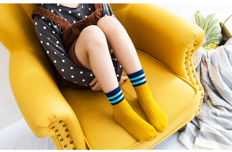 Cotton Socks Baby's Socks Children's Socks Combed Cotton Striped Two Bars Baby's Socks MidCalf Students' Socks