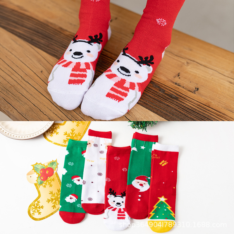 Children&#039;s Christmas Socks Autumn and Winter New Cartoon Cute Baby Cotton Socks Child Kid Medium and Big Children Tube Socks Wholesale