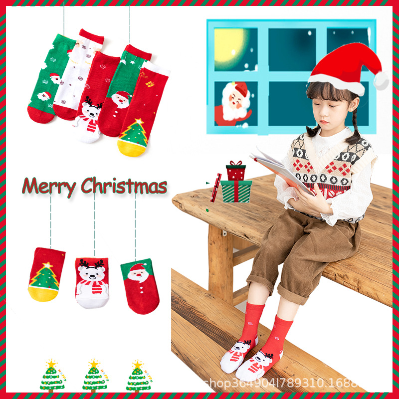 Children&#039;s Christmas Socks Autumn and Winter New Cartoon Cute Baby Cotton Socks Child Kid Medium and Big Children Tube Socks Wholesale