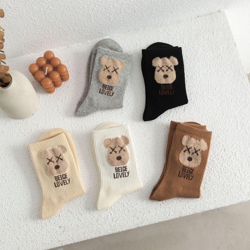 INS Trendy Autumn Sports Cartoon Funny Creative Tube Socks Children Japanese College Style Bear Long Socks