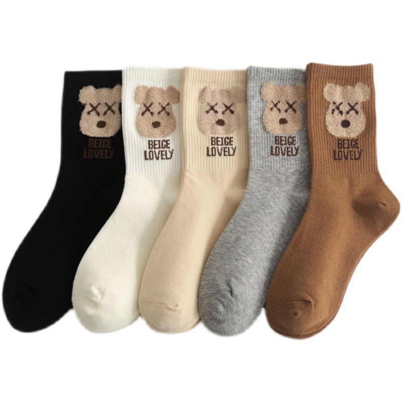 INS Trendy Autumn Sports Cartoon Funny Creative Tube Socks Children Japanese College Style Bear Long Socks