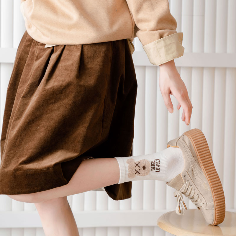 INS Trendy Autumn Sports Cartoon Funny Creative Tube Socks Children Japanese College Style Bear Long Socks