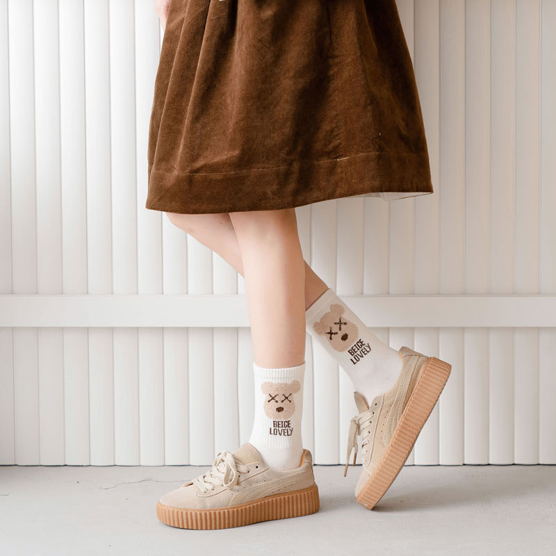 INS Trendy Autumn Sports Cartoon Funny Creative Tube Socks Children Japanese College Style Bear Long Socks