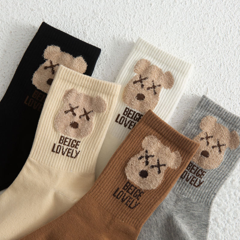 INS Trendy Autumn Sports Cartoon Funny Creative Tube Socks Children Japanese College Style Bear Long Socks