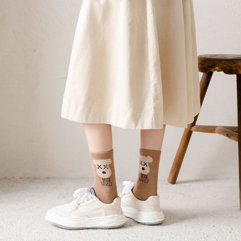 INS Trendy Autumn Sports Cartoon Funny Creative Tube Socks Children Japanese College Style Bear Long Socks