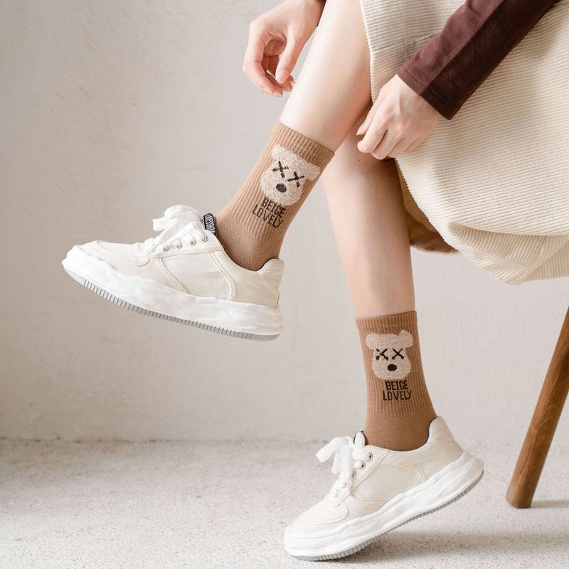 INS Trendy Autumn Sports Cartoon Funny Creative Tube Socks Children Japanese College Style Bear Long Socks
