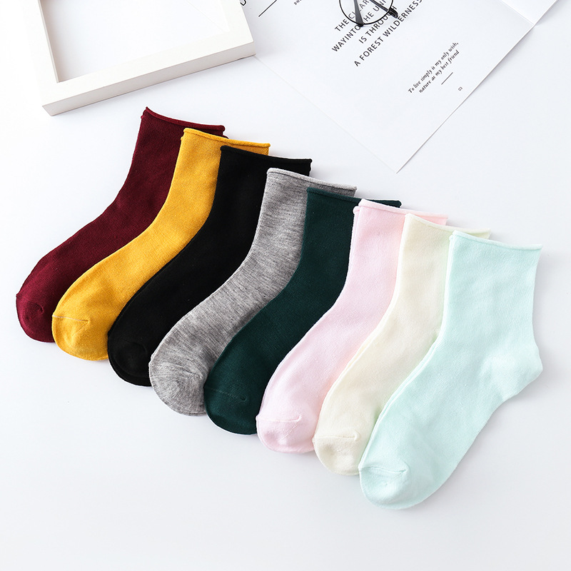 Ins Socks Whole Candy Color Curling Loose Women&#039;s Socks Solid Color Women&#039;s MidCalf Length Sock Warm Stockings Children