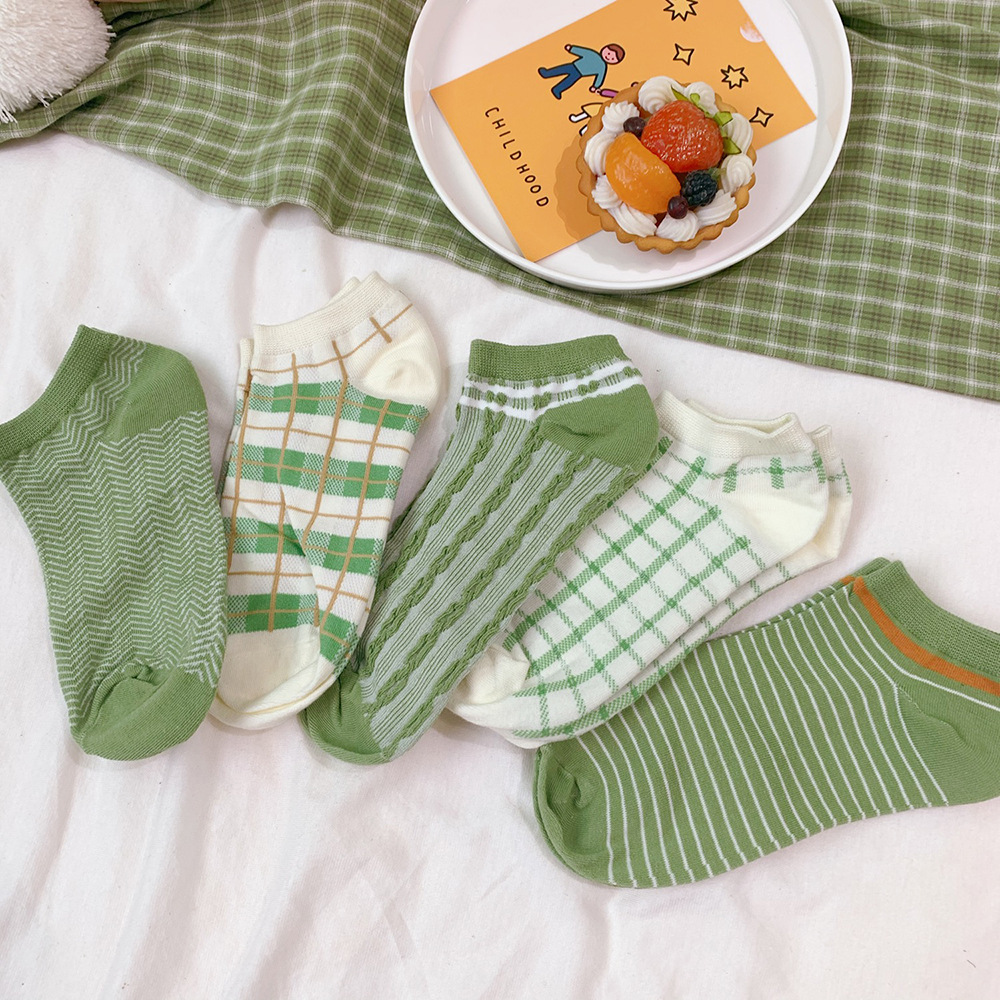 Women&#039;s Socks Korean Style Socks Harajuku Style Ins Trendy Avocado Green Spring and Summer Thin Women&#039;s Low Top Socks
