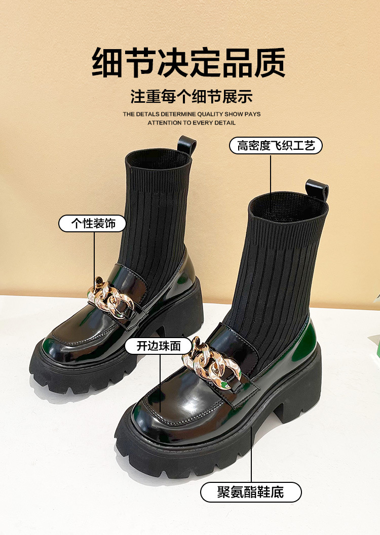 Metal Buckle Socks Boots 2021 Autumn and Winter Thick Heel round Toe Slipon British Style Skinny Boots Small Size Women Metal Buckle Socks Boots 2021 Autumn and Winter Thick Heel round Toe Slipon British Style Skinny Boots Small Size Women