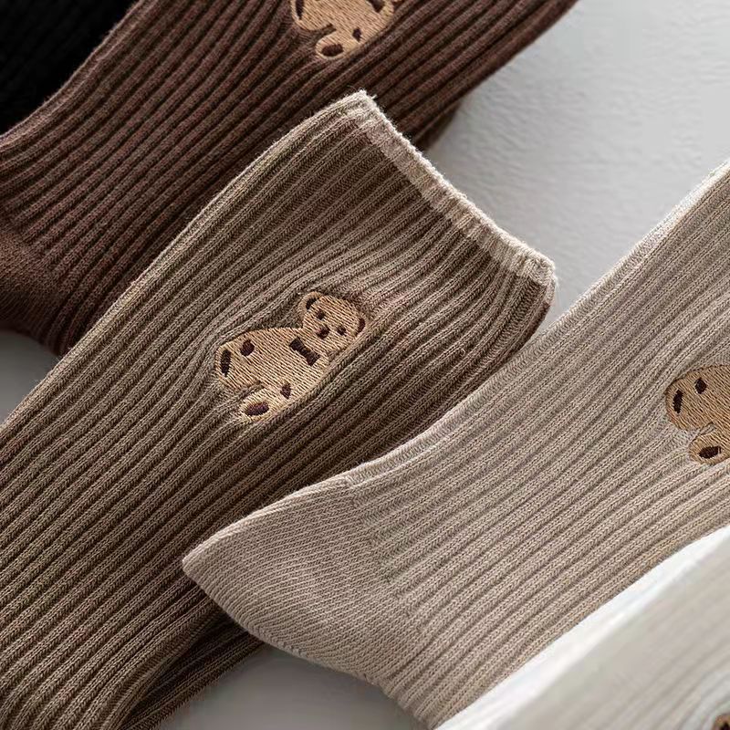 socks Women&#039;s Bunching Socks High-Top Bear Autumn and Winter New Women&#039;s Ins Trendy Cotton Socks Black and White Socks