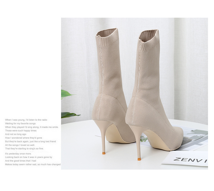 6 Autumn and Winter TikTok Socks Knitted Boots Thin Heeled Ankle Boots Women's High Heels Pointed Boots Women's