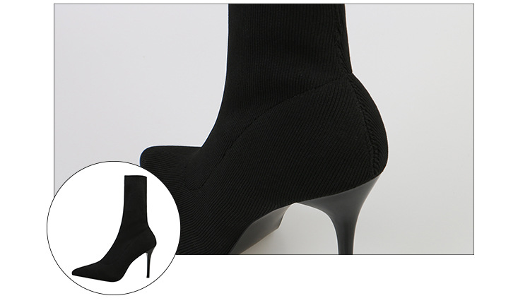 6 Autumn and Winter TikTok Socks Knitted Boots Thin Heeled Ankle Boots Women's High Heels Pointed Boots Women's