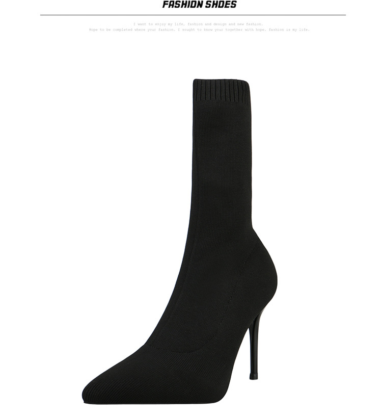 6 Autumn and Winter TikTok Socks Knitted Boots Thin Heeled Ankle Boots Women's High Heels Pointed Boots Women's