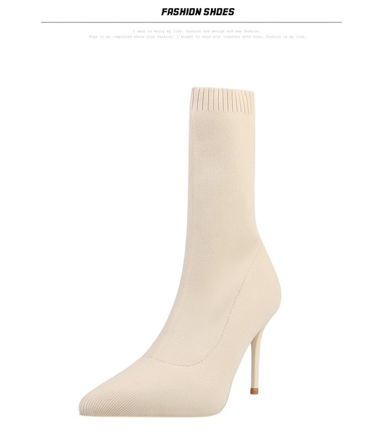 6 Autumn and Winter TikTok Socks Knitted Boots Thin Heeled Ankle Boots Women's High Heels Pointed Boots Women's