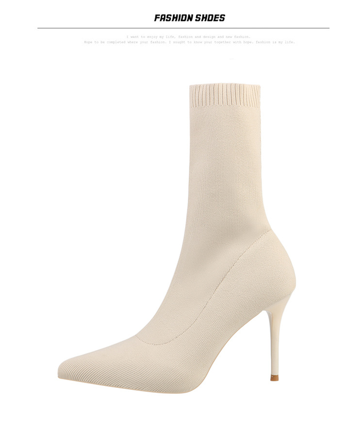6 Autumn and Winter TikTok Socks Knitted Boots Thin Heeled Ankle Boots Women's High Heels Pointed Boots Women's