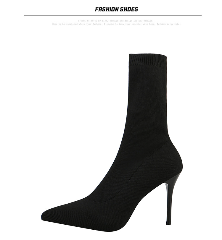 6 Autumn and Winter TikTok Socks Knitted Boots Thin Heeled Ankle Boots Women's High Heels Pointed Boots Women's