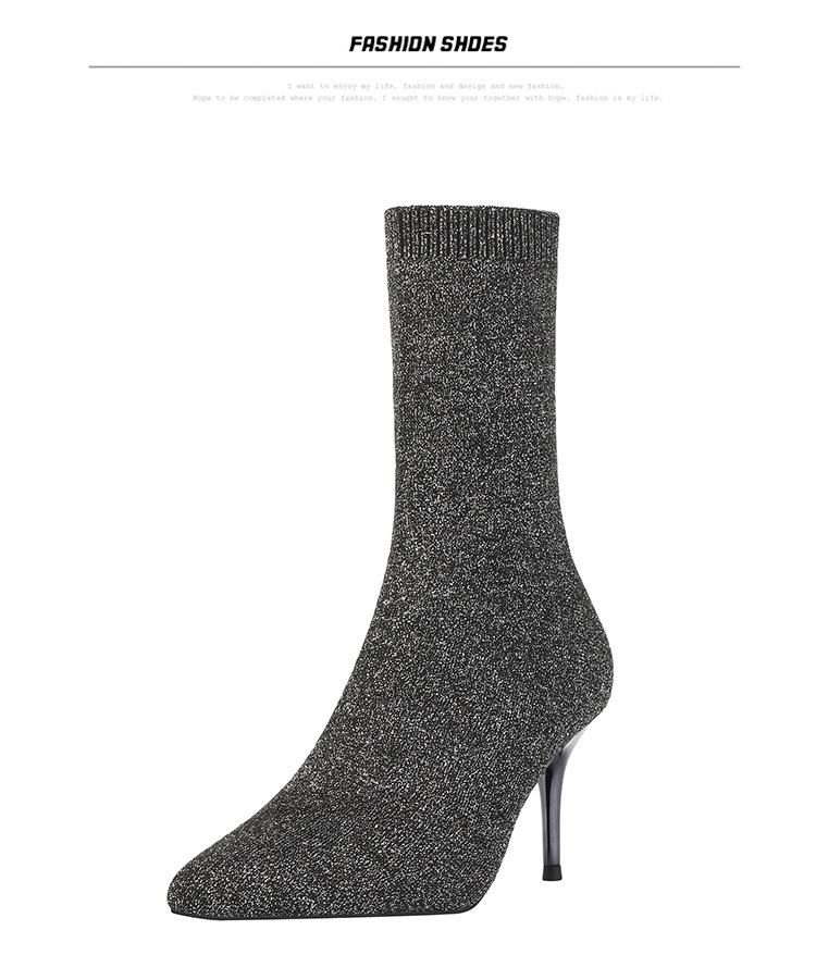 6 Autumn and Winter TikTok Socks Knitted Boots Thin Heeled Ankle Boots Women's High Heels Pointed Boots Women's