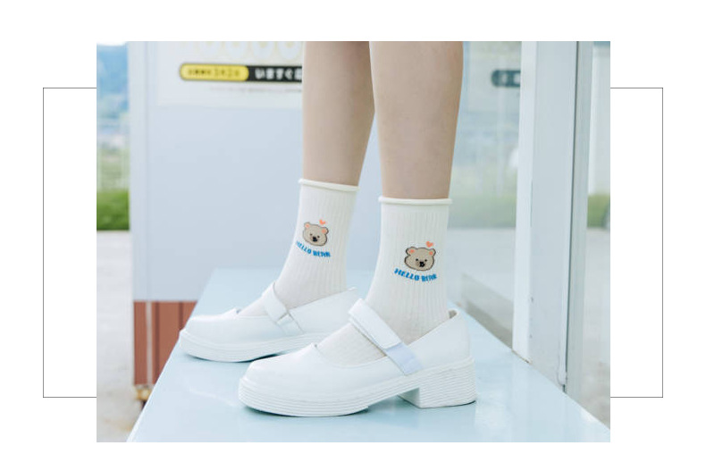 socks Mid Tube Stockings Korean Style Women's All Cotton Socks Cute Cartoon Bear Lady Long Socks Factory Wholesale
