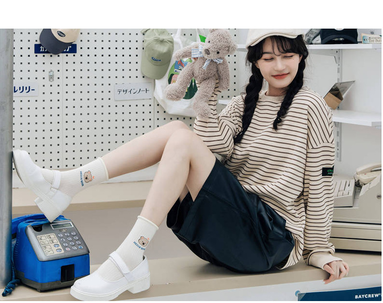 socks Mid Tube Stockings Korean Style Women's All Cotton Socks Cute Cartoon Bear Lady Long Socks Factory Wholesale