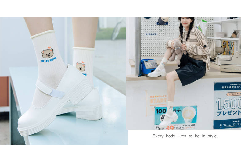 socks Mid Tube Stockings Korean Style Women's All Cotton Socks Cute Cartoon Bear Lady Long Socks Factory Wholesale