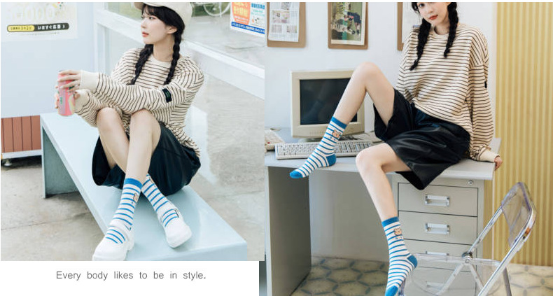 socks Mid Tube Stockings Korean Style Women's All Cotton Socks Cute Cartoon Bear Lady Long Socks Factory Wholesale