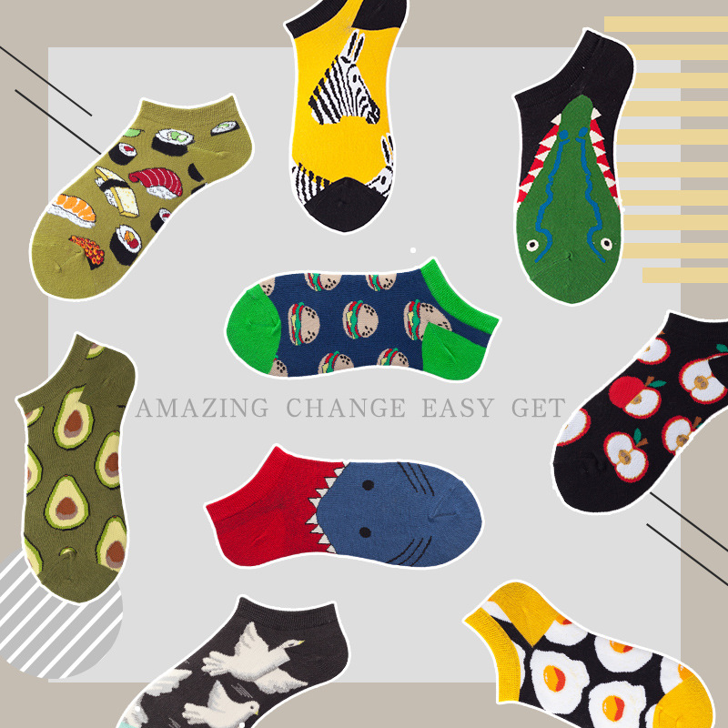 Trendy Socks Ankle Socks Men&#039;s Socks Women&#039;s Spring and Summer Low Cut Thin Socks Oil Painting Avocado Trendy Socks in S