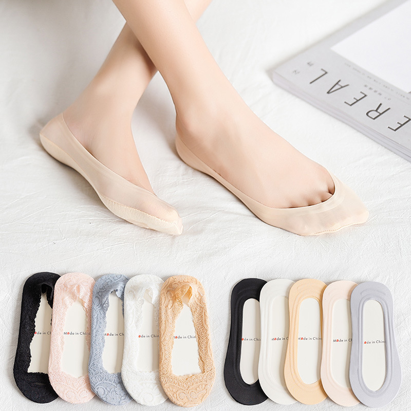 Thin Summer Low Cut Women&#039;s Socks Pure Color Cotton Bottom Silicone NonSlip Korean Invisible Ice Silk Boat Socks Women