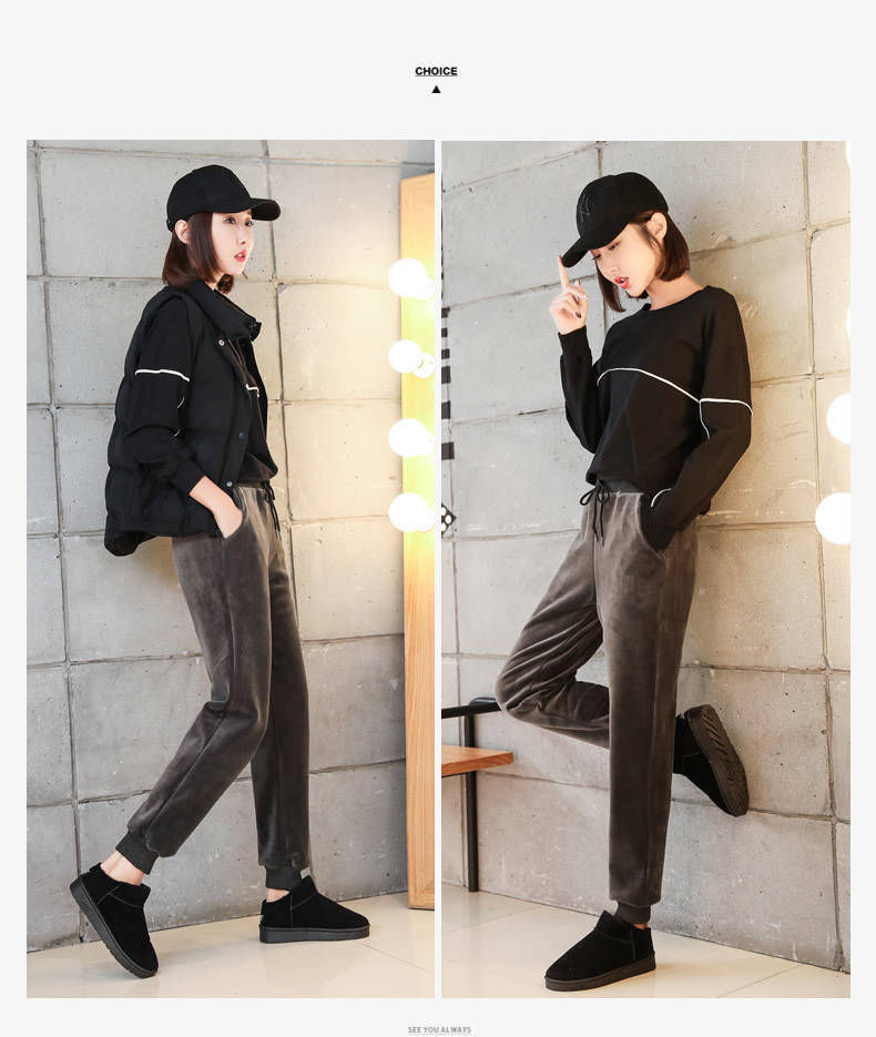 Fleece-Lined Thick Velvet Sports Pants Women's Autumn and Winter Warm BF Style Harem Pants Loose Casual Pants Sweatpants Trousers Fleece-Lined Thick Velvet Sports Pants Women's Autumn and Winter Warm BF Style Harem Pants Loose Casual Pants Sweatpants Trousers