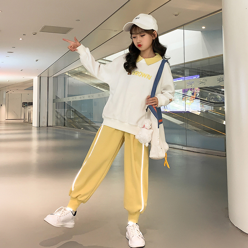 2021 Autumn New Children&#039;s Korean-Style Sweater Casual Pants Two-Piece Set for Girls Autumn Sports Suit Fashion