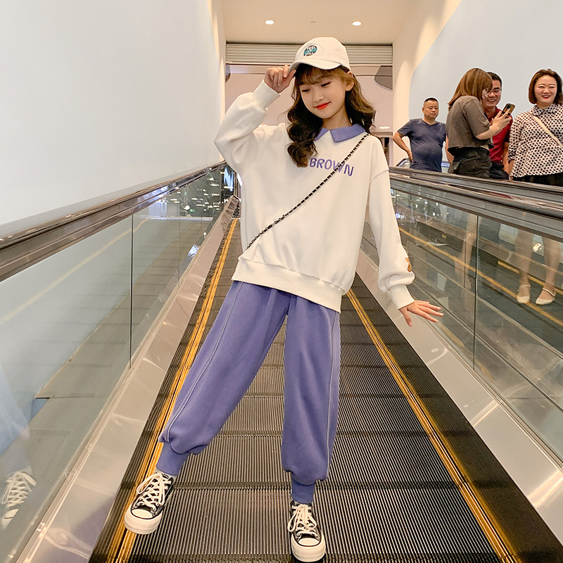 2021 Autumn New Children&#039;s Korean-Style Sweater Casual Pants Two-Piece Set for Girls Autumn Sports Suit Fashion
