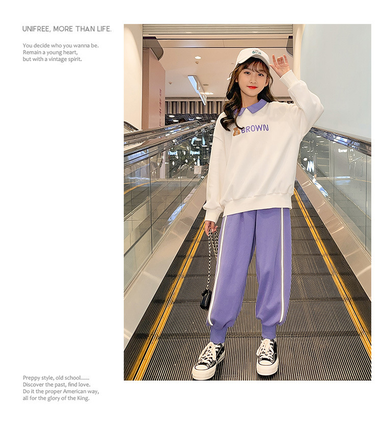 2021 Autumn New Children's Korean-Style Sweater Casual Pants Two-Piece Set for Girls Autumn Sports Suit Fashion