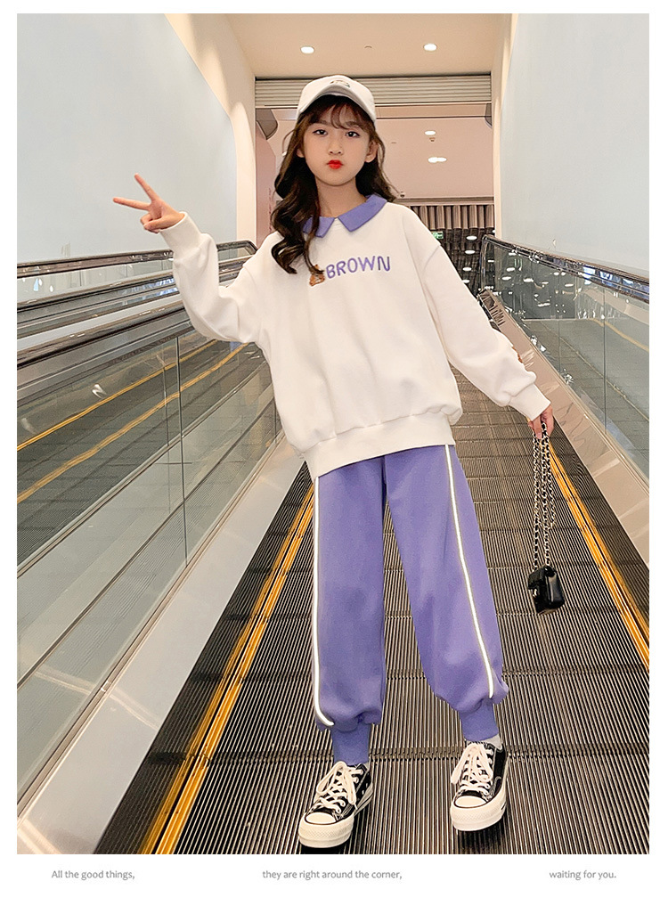 2021 Autumn New Children's Korean-Style Sweater Casual Pants Two-Piece Set for Girls Autumn Sports Suit Fashion