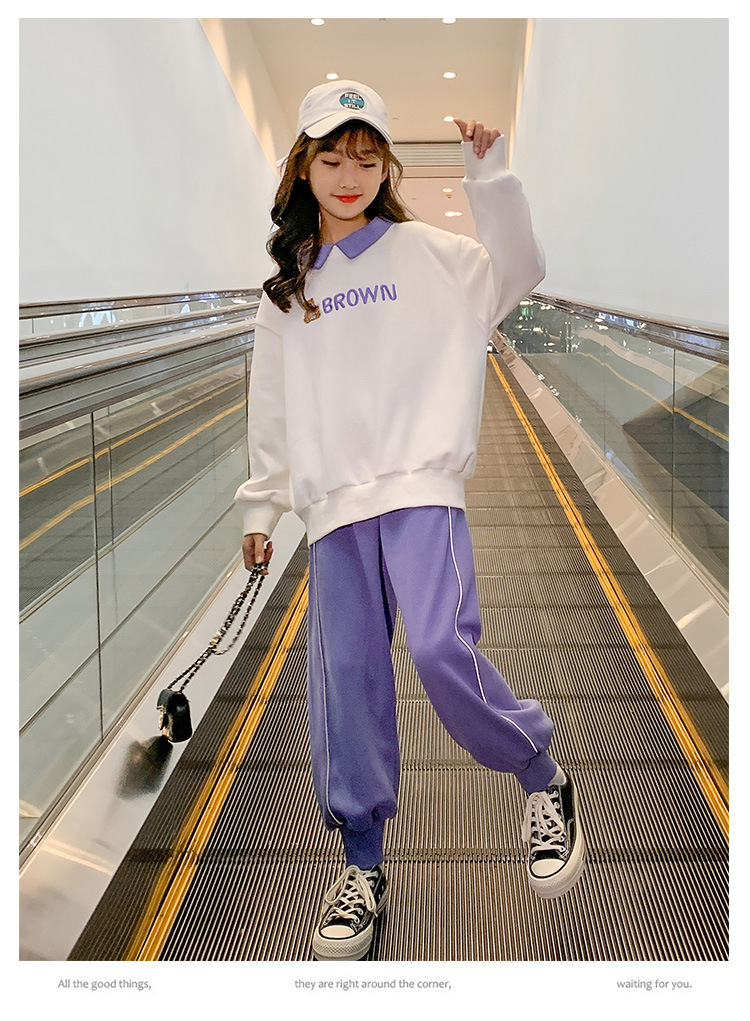 2021 Autumn New Children's Korean-Style Sweater Casual Pants Two-Piece Set for Girls Autumn Sports Suit Fashion