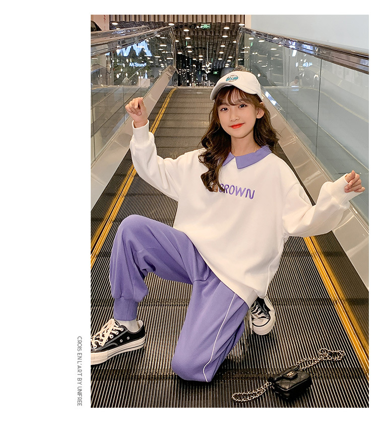 2021 Autumn New Children's Korean-Style Sweater Casual Pants Two-Piece Set for Girls Autumn Sports Suit Fashion