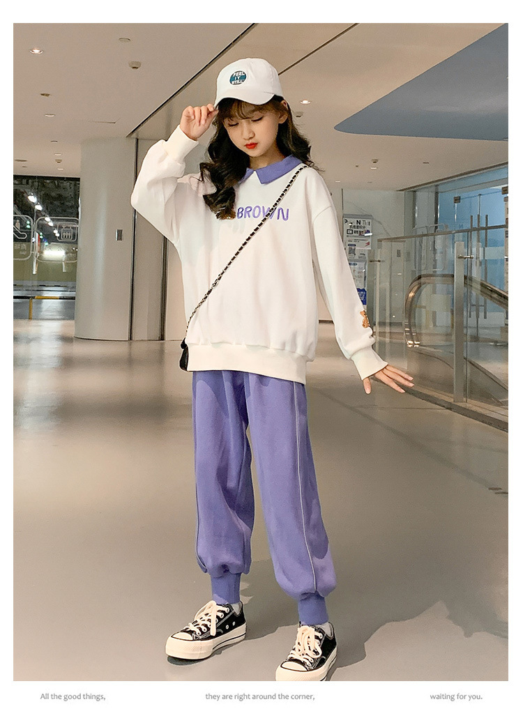 2021 Autumn New Children's Korean-Style Sweater Casual Pants Two-Piece Set for Girls Autumn Sports Suit Fashion