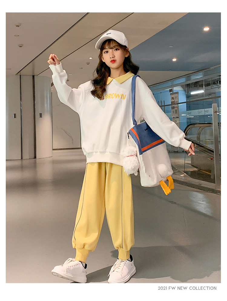 2021 Autumn New Children's Korean-Style Sweater Casual Pants Two-Piece Set for Girls Autumn Sports Suit Fashion