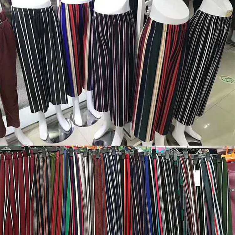 2021 Summer Fashion Beauty Striped Wide-Leg Pants Women's Summer Cropped Culottes Vertical Stripes with Slimmer Look Big-Leg Straight Casual Pants
