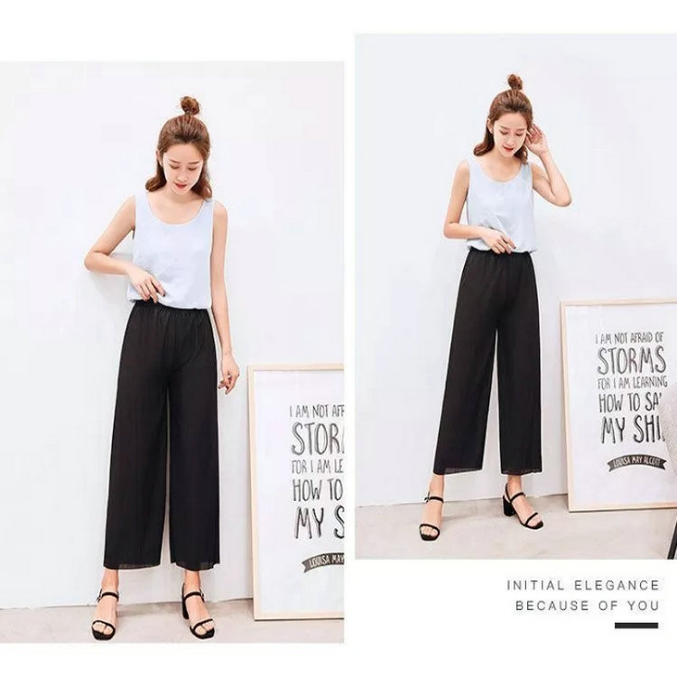 2021 Summer Fashion Beauty Striped Wide-Leg Pants Women's Summer Cropped Culottes Vertical Stripes with Slimmer Look Big-Leg Straight Casual Pants