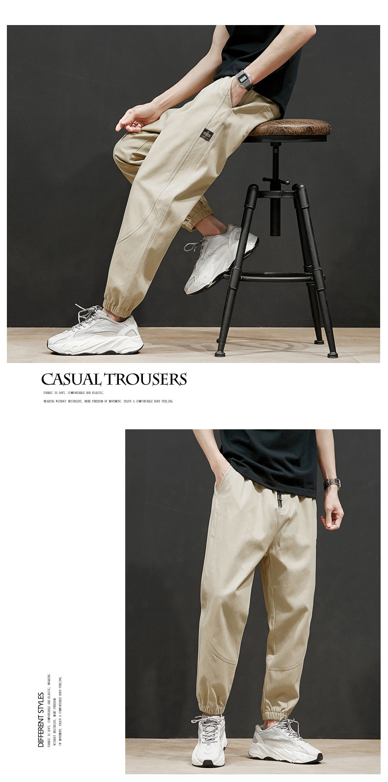 Large Size Casual Pants Men's Spring and Autumn New Men's Ankle Length Pants Korean Youth Loose Track Pants Ankle-Tied Sweatpants