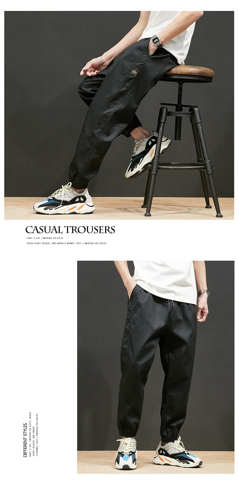 Large Size Casual Pants Men's Spring and Autumn New Men's Ankle Length Pants Korean Youth Loose Track Pants Ankle-Tied Sweatpants