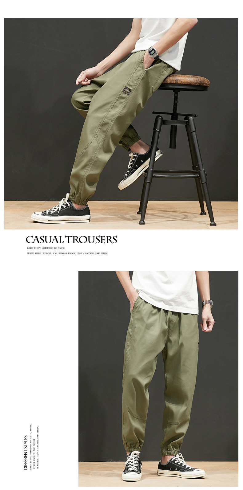 Large Size Casual Pants Men's Spring and Autumn New Men's Ankle Length Pants Korean Youth Loose Track Pants Ankle-Tied Sweatpants
