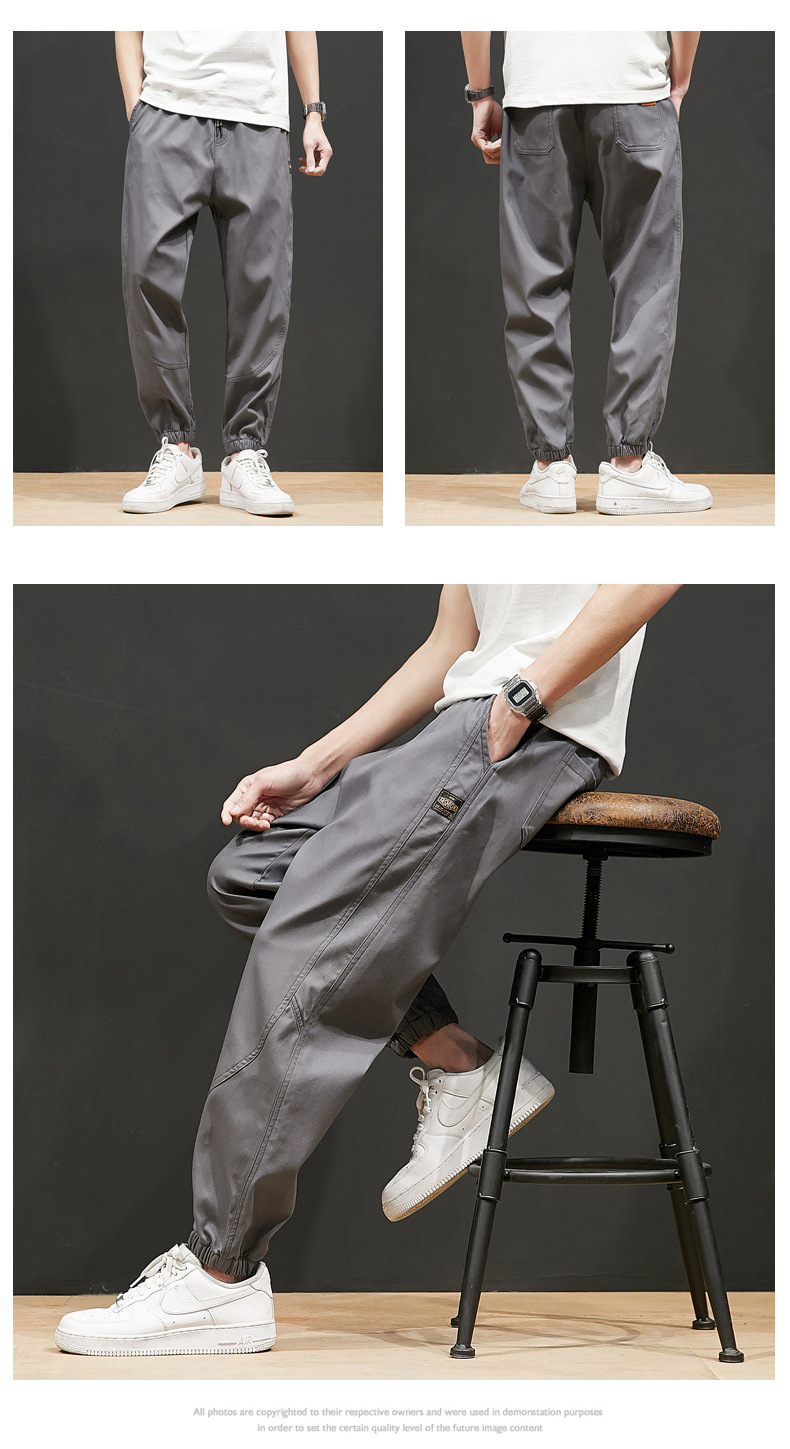 Large Size Casual Pants Men's Spring and Autumn New Men's Ankle Length Pants Korean Youth Loose Track Pants Ankle-Tied Sweatpants