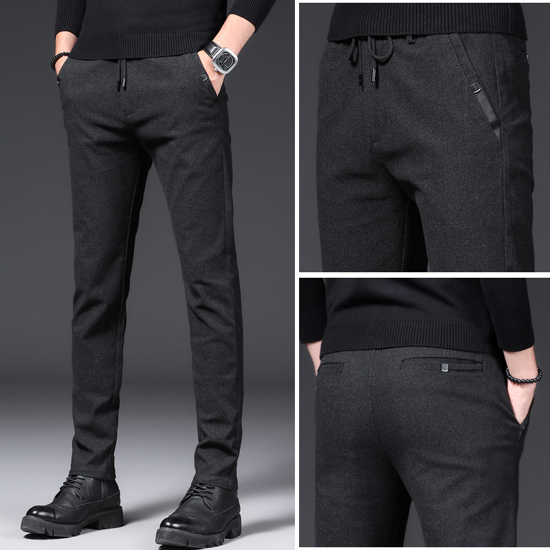 Autumn and Winter Thick Cotton and Linen Brushed Casual Pants Men&#039;s Pencil Pants Slim Stretch Men&#039;s Pants Youth Trendy Men&#039;s Clothing Wholesale