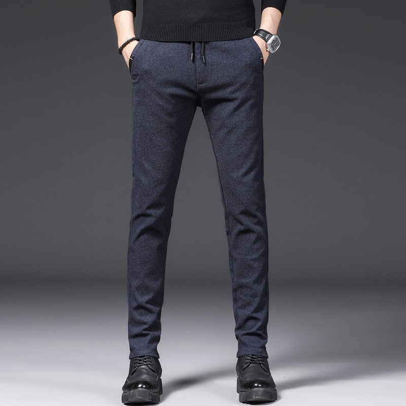 Autumn and Winter Thick Cotton and Linen Brushed Casual Pants Men&#039;s Pencil Pants Slim Stretch Men&#039;s Pants Youth Trendy Men&#039;s Clothing Wholesale