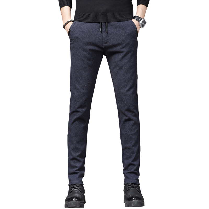 Autumn and Winter Thick Cotton and Linen Brushed Casual Pants Men&#039;s Pencil Pants Slim Stretch Men&#039;s Pants Youth Trendy Men&#039;s Clothing Wholesale