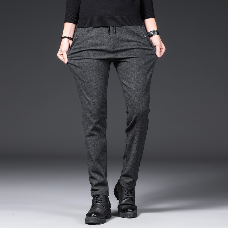 Autumn and Winter Thick Cotton and Linen Brushed Casual Pants Men&#039;s Pencil Pants Slim Stretch Men&#039;s Pants Youth Trendy Men&#039;s Clothing Wholesale