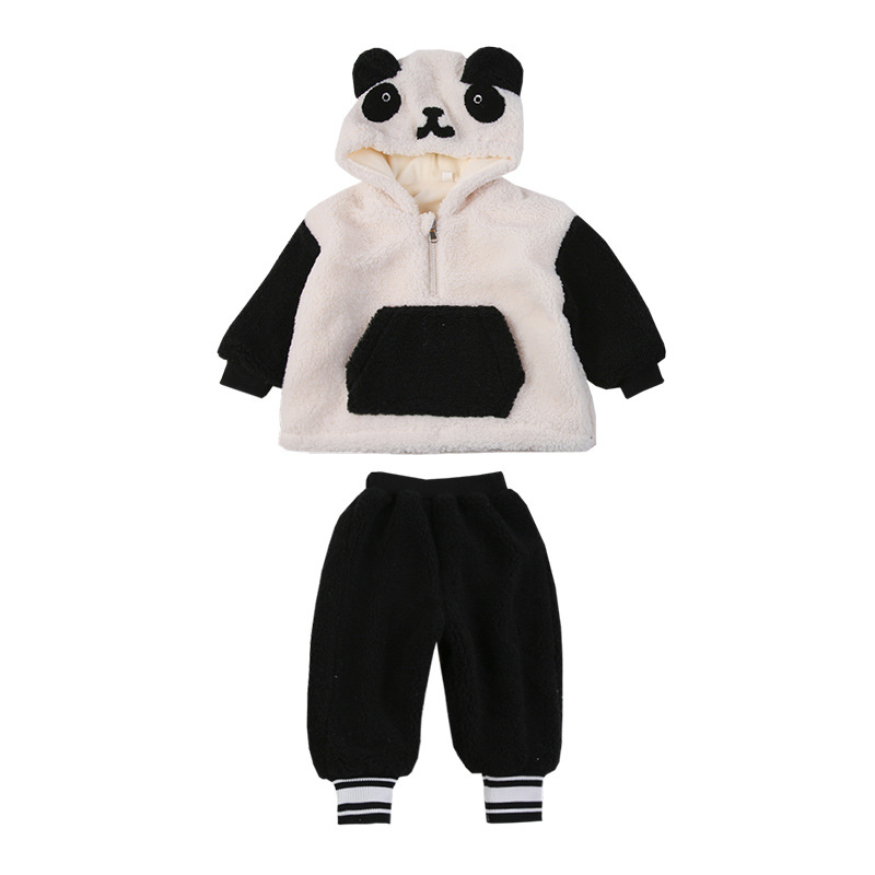 Children&#039;s Clothing Autumn and Winter Children&#039;s Suit 2021 New Baby Cartoon Thickened Casual Pants Girls&#039; Fleece-Lined Fluffy Sweater